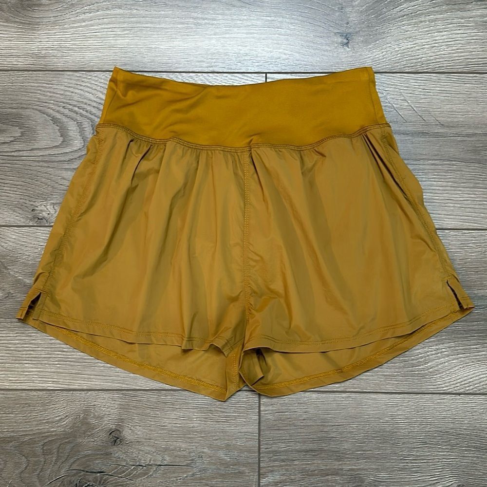 Madewell‎ High Rise Lined Running Shorts Brown Mustard Size Small